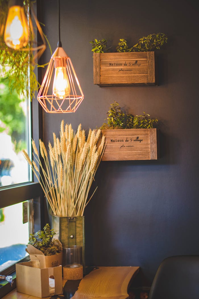 get-in-touch Cozy indoor space with rustic decor, warm lighting, and natural elements.